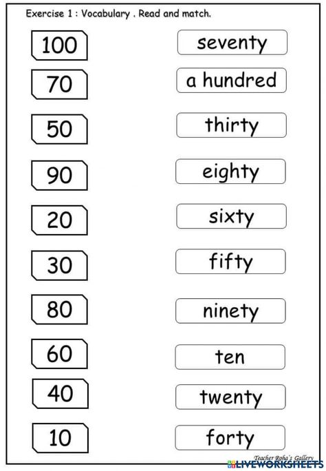 Numbers online worksheet for Year 3. You can do the exercises online or download the worksheet as pdf. Number As Words Worksheet, Year One Worksheets, Math Year 1 Worksheets, Year 3 Worksheets Free Printables, 1-100 Worksheets, Word Numbers Worksheet, Grade2 English Worksheet, Numbers Exercises English, Numbers English Worksheet