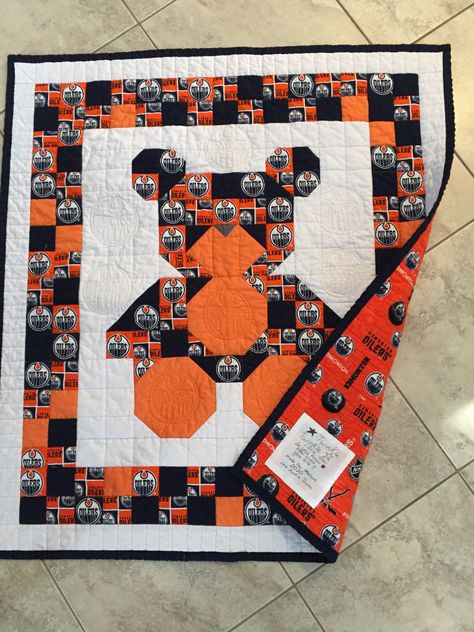 Teddy Bear Quilt, Sports Quilts, Bargello Quilts, Bear Quilts, Baby Quilt Ideas, For My Granddaughter, Easy Quilt Patterns, Easy Quilt, Edmonton Oilers