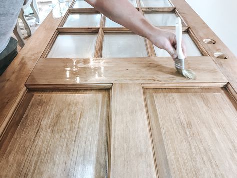 How to Stain a Wood Door - FarmandFrame Front Door Stains Wood, Furniture Bleaching, White Oak Front Doors, Knotty Pine Doors, Brown Front Doors, Mahogany Front Door, Mahogany Wood Doors, Lumber Mill, Inside Doors