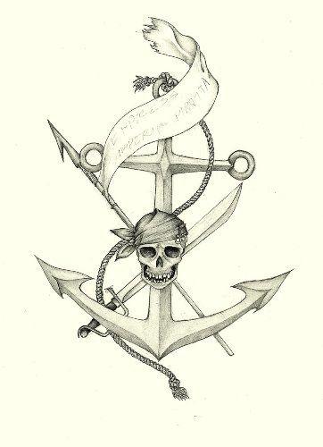 Top 15 Anchor Tattoo Designs And Meanings Pirate Anchor Tattoo, Pirate Flag Tattoo, Anker Tattoo Design, Pirate Skull Tattoos, Pirate Ship Tattoos, Kraken Art, Ocean Drawing, Anchor Tattoo Design, Anker Tattoo