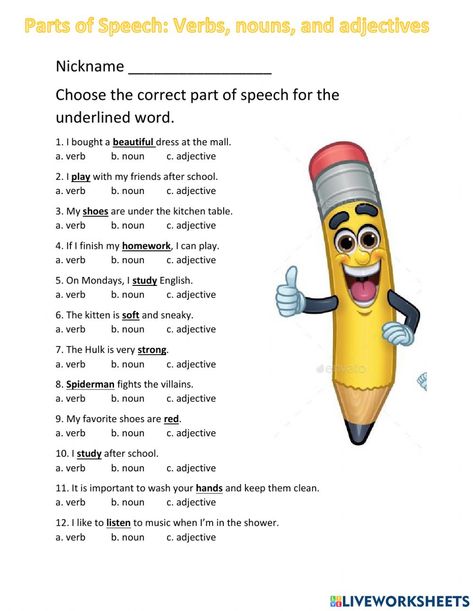 Nouns Verbs Adjectives Adverbs Worksheet, Verbs Nouns And Adjectives, Noun Verbs Adjectives Worksheet, Nouns Adjectives And Verbs Activity, Verbs And Adjectives Worksheet, Parts Of Speech Worksheets 2nd Grade, 8 Parts Of Speech Worksheets, Parts Of Speech Activities Worksheets, Verb Noun Adjective Worksheet