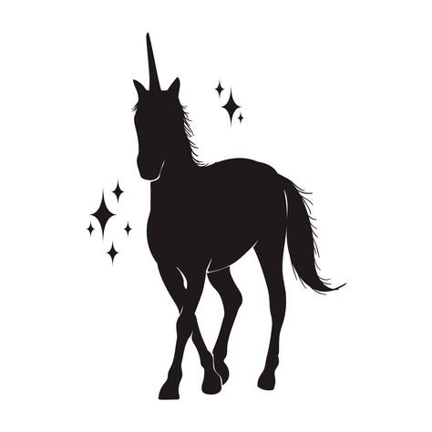 Horses Tattoo, Unicorn Silhouette, Wild Star, Unicorns Clipart, Silhouette Tattoos, Modern Monochrome, Vintage Background, Horse Tattoo, Animal Silhouette