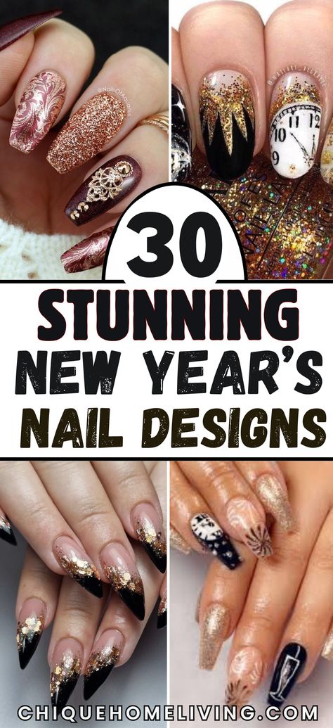 Get ready to ring in the new year with style! These 30 Stunning New Year’s Nail Ideas are all about making a bold statement and starting the year off right. Go for sparkling gold and silver glitter designs that capture the party vibe, or opt for sleek black nails with metallic accents for a chic, sophisticated look. Whether you prefer confetti-inspired patterns, ombre glitter tips, or minimalist elegance with subtle sparkles, these nail designs are perfect for any New Year’s celebration. New Years Toes Designs, New Years Nail Designs Sparkle, Black Nails With Gold Glitter Ombre, Beautiful Manicure Ideas, January Nail Designs New Years Ideas, New Years Eve Gel Nails Ideas, Nail For New Years, Black New Year Nail Designs, New Years Nails Black And Rose Gold