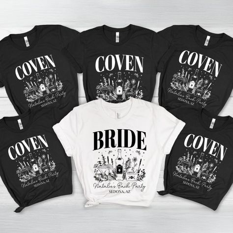 Bride's Coven Witchy Bachelorette Party Custom Tri-Blend Shirt Coven Themed Bachelorette Party, Witch Themed Bachelorette Party, Salem Bachelorette Party, Goth Bachelorette Party, Dark Aesthetic Wedding, Halloween Themed Bachelorette Party, Glitz And Glam Bachelorette Party, Glitz And Glam Bachelorette, Witchy Bachelorette Party