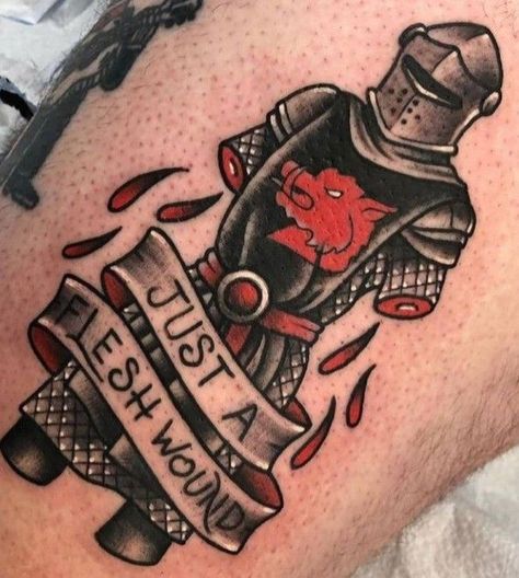 Traditional Game Of Thrones Tattoo, Monty Python Black Knight Tattoo, American Traditional Medieval Tattoo, Skyrim Traditional Tattoo, Midevil Traditional Tattoo, American Traditional Knight Tattoo, Knight Tattoo Traditional, Medieval Traditional Tattoo, Medieval Tattoo Design