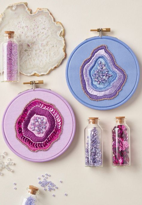 Love this crystal embroidery pattern? Check out our exclusive behind-the-scenes preview of Love Embroidery magazine, only on Gathered! Love Embroidery, Crystal Embroidery, Abstract Embroidery, Diy Bead Embroidery, Tambour Embroidery, Wedding Embroidery, Beadwork Embroidery, Diy Embroidery Patterns, Bead Embroidery Patterns