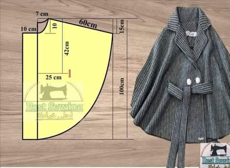 Cape Coat Pattern, Clothing Pattern Design, Zero Waste Fashion, Womens Dress Coats, African Wear Styles For Men, Girls Dresses Sewing, Pattern Dress Women, Poncho Pattern, Diy Sewing Clothes