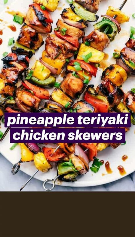 Savor the taste of summer with these mouthwatering grilled chicken skewers, perfectly paired with a sweet and tangy pineapple teriyaki glaze. Ideal for your next barbecue or family dinner, these skewers are easy to prepare and bursting with tropical flavors. The juicy chicken and caramelized pineapple create a delightful combination that will have everyone coming back for seconds. Perfect for entertaining or a quick weeknight meal, these skewers are sure to become a favorite in your recipe collection. Deconstructed Shish Kabobs, Shicabob Ideas, Chicken Squewers Recipes, Keto Kabobs, Shish Kebabs, Teriyaki Chicken Skewers, Grilled Kabob Recipes, Chicken Skewer Recipe, Kabob Recipes