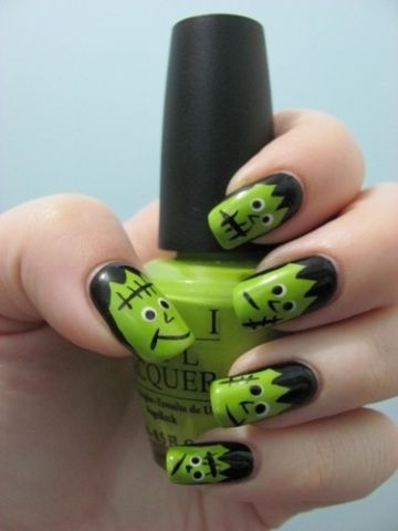 halloween food | Farah Zulkifly Halloween Frankenstein Nails, Frankenstein Nails, Monster Nails, Fun Manicure, Halloween Tutorial, Halloween Nail, Halloween Nail Art, Fancy Nails, Creative Nails