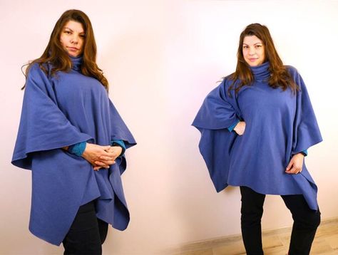 How to Make a Fleece Poncho with a Hood [Using Just 2 Seams] How To Make A Poncho, Hooded Poncho Pattern, Diy Poncho, Hello Sewing, Poncho Pattern Sewing, Affordable Pants, Poncho With Sleeves, Fleece Poncho, Pants Sewing