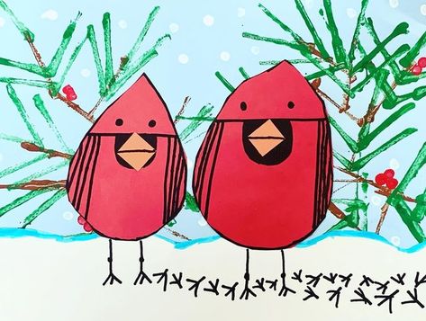 Winter Cardinal Art Project For Kids, Cardinal Art Projects For Kids, Christmas Art Projects For Kindergarten, Winter Art Grade 1, Cardinal Crafts For Kids, Winter Directed Drawing For Kids, Winter Kindergarten Art, Winter Art Elementary, Winter Art Kindergarten