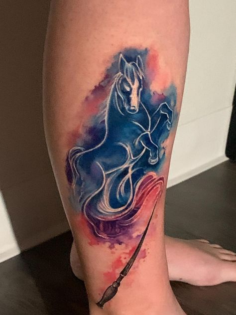 Harry Potter Patronus Watercolor Tattoo Patronus Tattoo, Unique Pictures, Ink Inspiration, Magical Creature, Horse Tattoo, Ginny Weasley, Tat Ideas, I Tattoo, Watercolor Tattoo