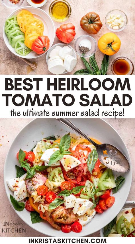 Heirloom Tomato Salad Recipes, Tomato Mozzarella Basil, Best Summer Salads, Heirloom Tomato Salad, Tomato Salad Recipes, Mozzarella Salad, Tomato Mozzarella, Sherry Vinegar, Clean Diet