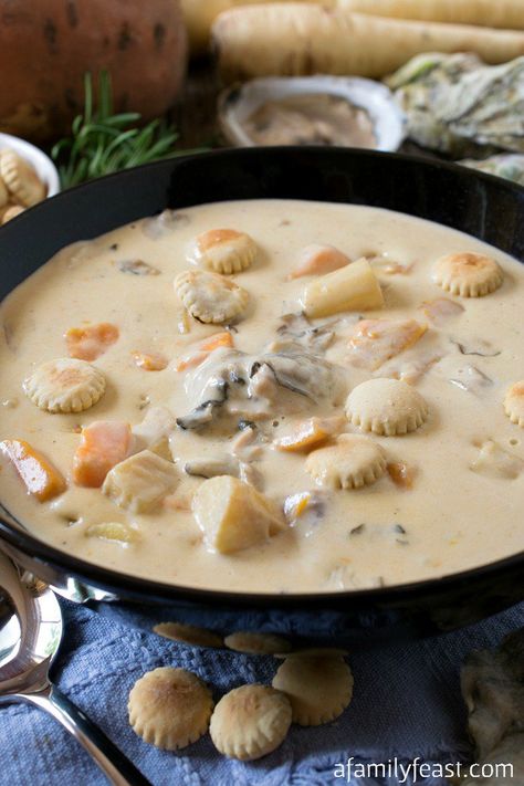 Oysters Recipes, Coastal Restaurant, Cooked Goose, Oyster Stew Recipes, Seasoned Oyster Crackers, Vegetable Chowder, Oyster Soup, Oyster Stew, Oyster Roast