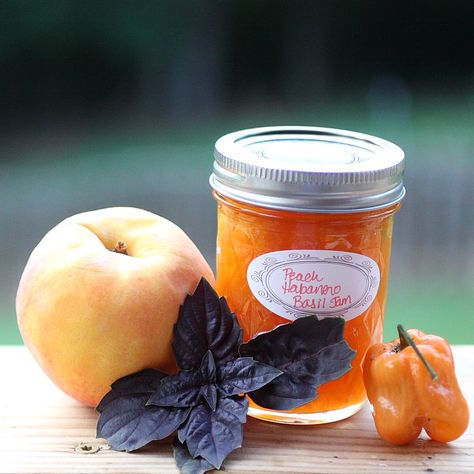 Peach Habanero Basil Jam – life, in recipes Peach Habanero Jam, Habanero Jam, Basil Jam, Peach Basil, Canning Jam, Peach Jam, Habanero Peppers, Jam And Jelly, Jams & Jellies