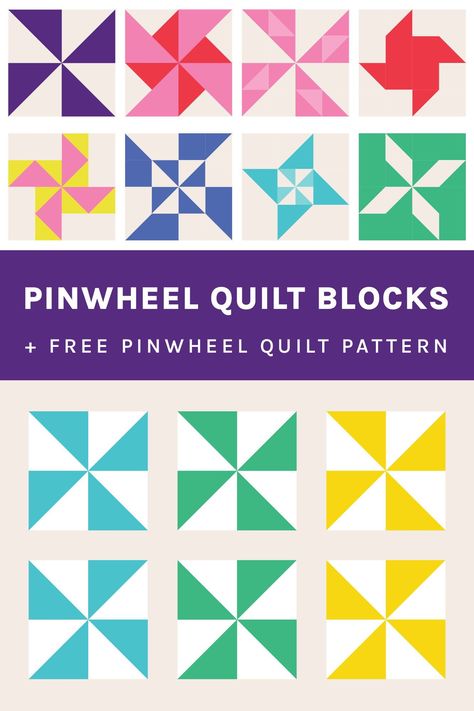 Learn all about pinwheel quilts with our free pattern and step-by-step tutorial. Learn how to create an eye-catching pinwheel quilt block, how to make a pinwheel quilt with a free pinwheel pattern! 12 Inch Pinwheel Quilt Block Pattern, Pinwheels Quilt Block, Pinwheel Garden Quilt Pattern, Pinwheel Quilt Block Sizes, Double Pinwheel Quilt Block Free Pattern, Pin Wheel Quilt Patterns Free, Pinwheel Quilts Ideas, Pinwheel Quilt Block Pattern, Pinwheel Quilt Patterns