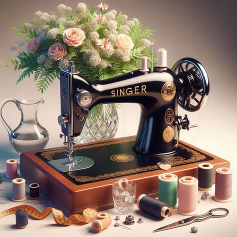 Sewing Artwork, Fabric Crafts Diy, Antique Aesthetic, Machine Photo, Short African Dresses, Old Sewing Machines, Wallpaper Nature Flowers, Cute Krishna, My Sewing Room