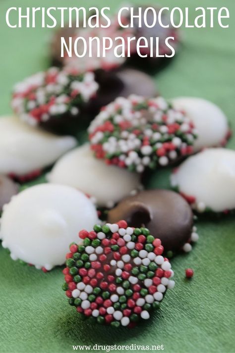 Christmas Chocolate Nonpareils Recipe | Drugstore Divas Nonpareils Recipe, Chocolate Nonpareils, Running Out Of Time, Christmas Sprinkles, Candy Sprinkles, Bark Recipe, Almond Bark, Melting Chocolate Chips, Dessert Ingredients