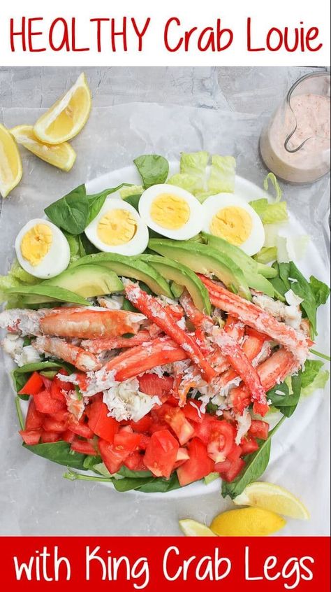 This King Crab Louie Salad is a lighter version of the classic Crab Louie (or Crab Louis), and is topped with steamed king crab and a spicy yogurt dressing. Louie Salad Recipe, King Crab Salad, Crab Recipes Healthy, Crab Louis, King Crab Recipe, Shrimp Louie Salad, Crab Louie Salad, Crab Legs On The Grill, Crab Louie