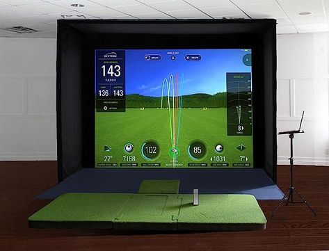 The Ace Medalist enclosure measures 12' Wide x 8'6" Tall x 5' deep enclosure includes: HiQ screen, top/side foam framing mini pads, carpet pads, adhesive velcro, top lid and side skins, and crossing turn buckled cables to keep the frame straight. Golf Simulator Garage, Golf Simulator Shed, Garage Golf Simulator, Diy Golf Simulator, Golf Hitting Net, Home Golf Simulator, Indoor Golf Simulator, Diy Golf, Impact Screen