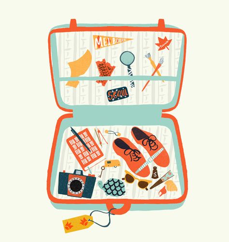 Suitcase Illustration, Uppercase Magazine, 달력 디자인, Itinerary Planning, 강아지 그림, Vintage Suitcase, Magazine Issue, Travel Illustration, Jackson Pollock