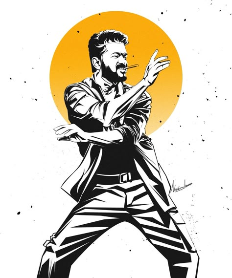 Tamil Actors Illustration, Thalapathy Vijay Leo, Leo Movie, Spiderman Fanart, Dance Illustration, Tamil Actors, Baby Tattoo, Actors Illustration, Digital Art Work