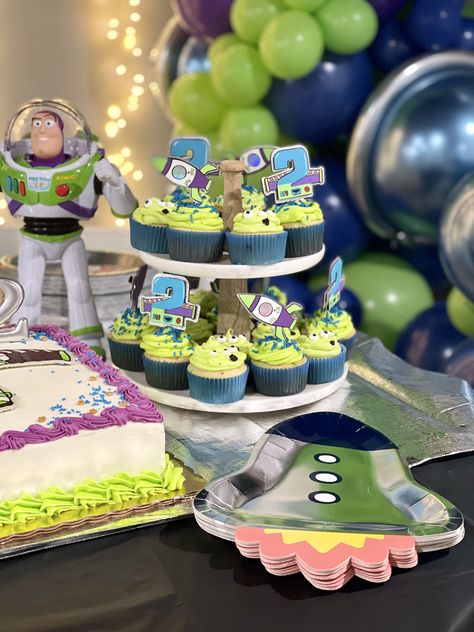 Our son’s “Two Infinity and Beyond” Buzz Lightyear / Space themed birthday party! Cupcake toppers by Sully Creations on Etsy. Two Infinity And Beyond Birthday Cupcakes, Two Infinity And Beyond Party, Two Infinity And Beyond Cupcakes, Infinithree And Beyond, Lightyear Cupcakes, 2 Infinity And Beyond Cupcakes, Two Infinity And Beyond Birthday Desserts, Buzz Lightyear Birthday Party Food, Buzz Lightyear Cupcakes