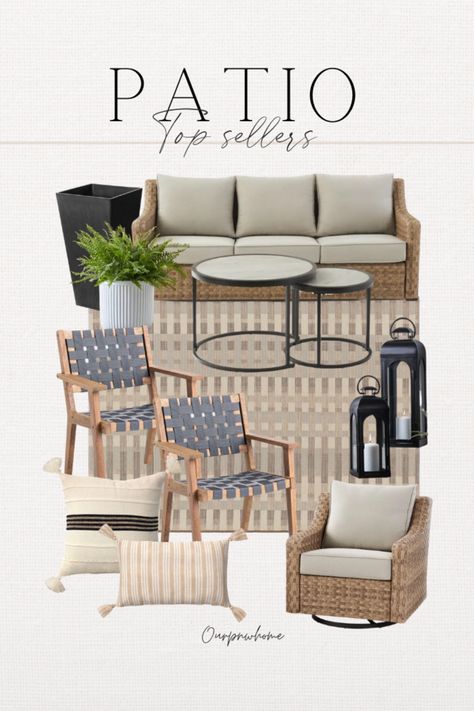 No Cushion Patio Furniture, Paver Patio Furniture Ideas, Beige Patio Furniture Decor, Deck Patio Furniture Layout, Outdoor Patio Cushions Color Schemes, Long Deck Furniture Layout, Patio Rugs Outdoor Ideas, Back Patio Decor, Beige Outdoor Furniture