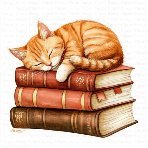 Cat Sleeping on Books Clipart | 5 High Quality JPG's | Digital Download | Sleeping Cat Art | Book Cat Lover | Junk Journals | Mixed Media 🌟 Special Offer! 🌟 Elevate your creative projects with this exclusive clipart bundle, featuring 5 stunning images at an incredible price! Perfect for nursery wall art, junk journals, greeting cards, invitations, prints, scrapbooks, collages, mixed media, paper crafts, mugs, apparel, and social media posts. 🖼️ Each image is a unique masterpiece, available on Reading Books Art Illustration, Cats On Books, Cat Sleeping On Books, Cat With Books, Cat Reading Book, Books Clipart, Books And Cats, Cat Journal, Cats And Books