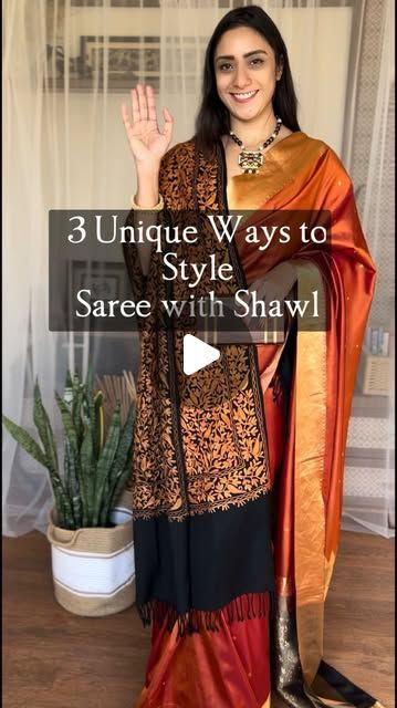 Meghna Singh 🧿 on Instagram: "📌Save and Share these Unique and Graceful ways of styling your shawl with Saree this winters . 

#saree #sareefashion #sareeshawl #shawlstyle #wintersareestyle #wintersareestylingideas #wintersaree" Winter Wear With Saree, Saree Draping Styles In Winter, How To Carry Shawl With Saree, How To Wear Shawl On Saree, Shawl On Saree, How To Style Shawl With Saree, How To Wear Saree In Winter, Winter Saree Styling, Saree With Shawl Style