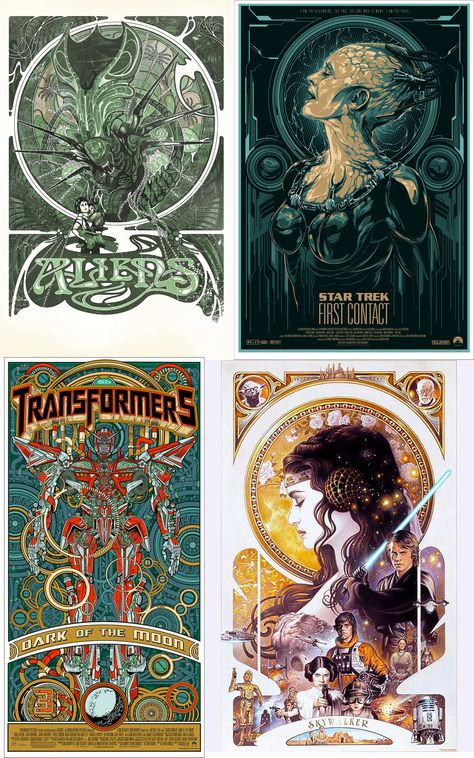 Art Nouveau remade movie posters Science Fiction Movies, Geek Art, First Contact, Sci Fi Art, Cultura Pop, Vintage Posters, Transformers, Science Fiction, Art Nouveau