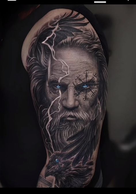 Tattoo Odin, Valhalla Tattoo, Calf Tattoo Ideas, Viking Tattoos For Men, Armour Tattoo, Thor Tattoo, Viking Warrior Tattoos, Wizard Tattoo, Norse Mythology Tattoo