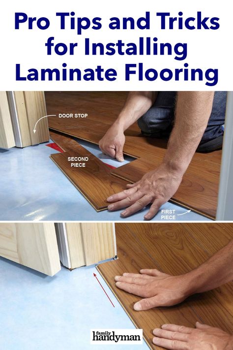 Pro Tips and Tricks for Installing Laminate Flooring Diy Laminate Flooring, How To Lay Laminate Wood Flooring, How To Lay Laminate Flooring, How To Lay Laminate Flooring Diy, Laying Laminate Flooring Diy, Laying Flooring, Flooring Hacks, How To Put Laminate Flooring Down, Install Laminate Flooring Do It Yourself