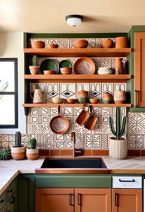 Inspired by the desert landscapes of the Southwest, this kitchen combines earthy hues with rustic textures, offering a cozy, grounded space that reflects the beauty of American nature. #DesertSouthwest #EarthyKitchen #RusticCharm #USADecor #WarmTones