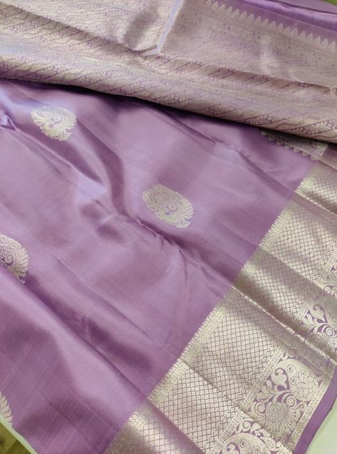 Lavender Color Pure Hand Woven Kanchivaram Silk Saree With Silver Zari Peacock Motif All  COST : 15500  INR Lavender Colour Silk Saree, Pastel Color Silk Sarees, Pastel Colour Silk Saree, Lavender Saree Blouse Combination, Lavender Colour Saree, Lavender Color Saree, Lavender Silk Saree, Silk Saree With Silver Zari, Mehendi Dresses