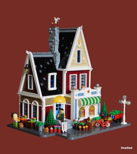 Not your average farmer's market Lego Christmas Village, Wooden Facade, Traditional Japanese House, Lego Christmas, Lego Modular, Charming House, Holiday Village, Lego House, Lego Builds