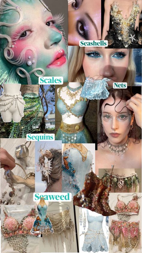 Under The Sea Party Outfit College, Siren Mermaid Outfit, Colourful Halloween Costumes, Sea Captain And Siren Costume, Sea Hag Costume, Siren Diy Costume, Siren Halloween Costume Outfit, Sea Nymph Costume, Sea Creatures Costumes