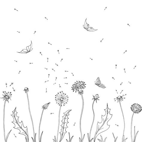 Dandelion Vector, Wind Drawing, Background With Flowers, Tree Doodle, Flax Flowers, Summer Illustration, Flower Sketches, Hand Drawn Vector Illustrations, Roses Drawing