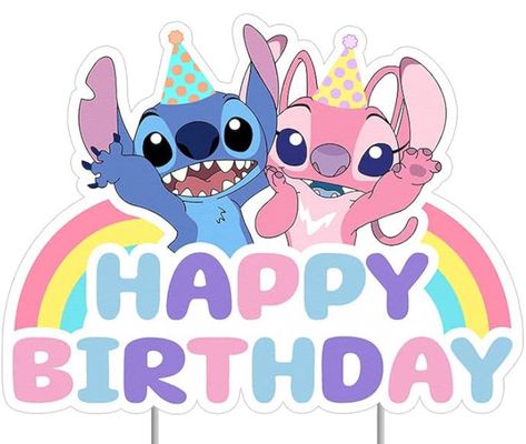 Stitch Cupcake Topper Printable, Stitch Cake Topper Printable, Stitch Birthday Party Decorations, Stitch Happy Birthday, Stitch Cake Topper, Stitch Cake, Candy Bouquet Diy, Stitch Birthday, Lilo And Stitch Drawings