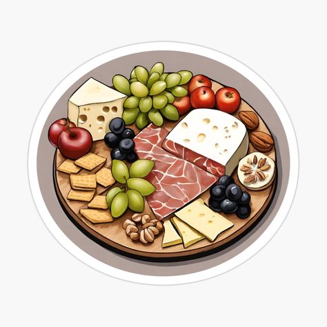 Get my art printed on awesome products. Support me at Redbubble #RBandME: https://www.redbubble.com/i/sticker/Charcuterie-Board-Illustration-by-courtaboud/153380873.EJUG5?asc=u Charcuterie Board Drawing, Board Illustration, Easy Mosaic, Plate Drawing, Food Drawings, Food Clipart, Concept Map, Nice Nails, Lino Cut