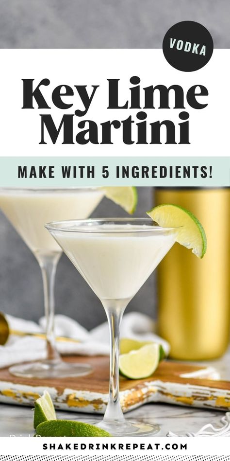 This Key Lime Martini is made with just a few simple ingredients, but it makes for the most delicious dessert martini that you are going to want to make at home again and again. Keylime Martini Vanilla Vodka, Lime Vodka Drinks, Creative Alcoholic Drinks, Creamy Key Lime Pie, Key Lime Martini, Martini Recipes Vodka, Martinis Drinks, Citrus Vodka, Citrus Cocktails