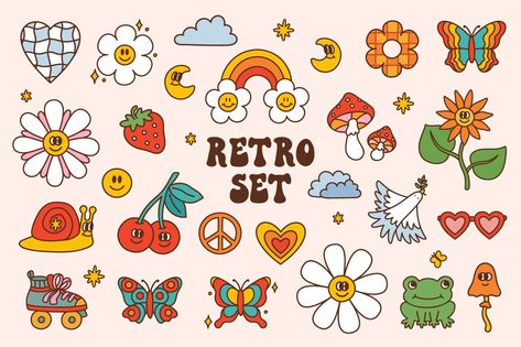 Retro Clip Art, Cabin Christmas, Groovy Retro, Retro Groovy, Arte Sketchbook, Fun Gifts, Window Clings, Hippie Art, Retro Illustration