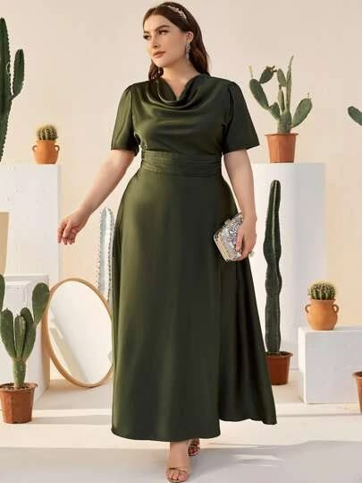 Women's Plus Size Dresses | Curvy Dresses | SHEIN USA Plus Size Satin Dress, Styling Plus Size, Satin Dress Outfit, Silk Dresses Outfit, Dress For Chubby, Unique Fashion Outfits, Plus Size Elegant Dresses, Graduation Look, Satin Gowns