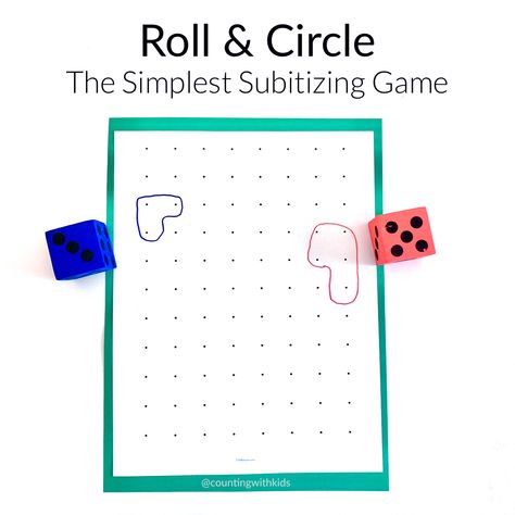 Roll & Circle: A Simple Subitizing Game — Counting With Kids Subitize Kindergarten, Counting Games Kindergarten, Dot Paper Printable, Math Game Kindergarten, Subtraction Games Kindergarten, Subitizing Kindergarten, Math Games Kindergarten, Subitizing Games, Subitizing Activities