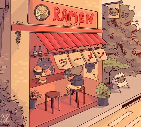 Keep on forgetting to post my art on here fghjk Ramen Stand, Manga Cafe, Ramen Shop, Shop Illustration, Japan Aesthetic, Best Buy, Anime Scenery, Pretty Art, Cartoon Styles