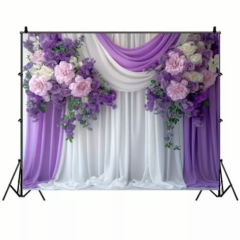 Bridal Shower Decorations Purple, White Flower Wedding, Frozen Birthday Party Decorations, Photography Studio Decor, Country Style Curtains, Purple Bridal Shower, Event Backdrop, White Wedding Flowers, Background Fabric