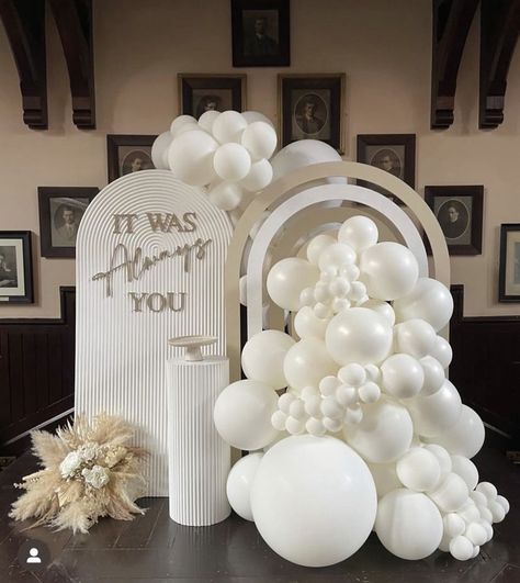 Balloon Decor For Wedding Receptions, White Ballons Deco, Sailboard Balloon Backdrop, Sail Boards Backdrop, Wedding Balloon Arches, Engagement Party Backdrop Ideas, Sailboard Backdrop, Wedding Balloon Decorations Receptions, Engagement Balloons Decoration