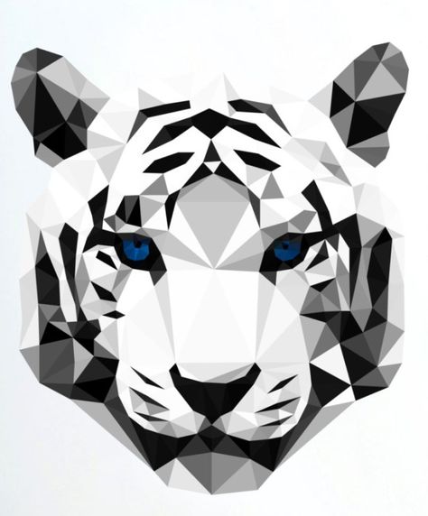 geometric tiger | animalgeometry on etsy Geometric Tiger Tattoo, White Tiger Tattoo, Geometric Tiger, Tiger Illustration, Polygon Art, Geometric Drawing, Low Poly Art, Colored Background, Geometric Animals