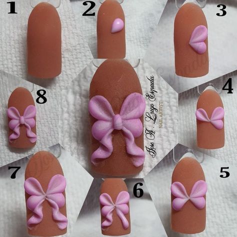 3d Bows On Nails, 3d Bow Nail Designs, 3d Bow Nail Art, Crazy Nail Ideas, 4d Nail Art, Bow Nail Art Designs, 3d Gel Nail Art, Nails With Bows, 3d Acrylic Nail Art