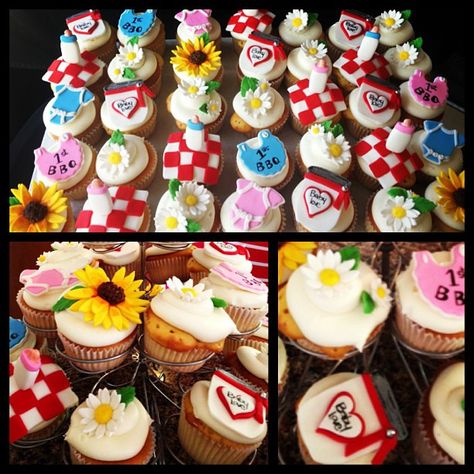 Royalty Cakes.....I'm in love with these cupcakes! I wish I could say who they were for but..... I can't #babyshower #somebody #famous #pink #blue #bbq #onesies #bibs #daisies #picnic #sunflowers #masonjars #handpainted #ilovemyjob #cupcakes #myteamrocks #blessed #follow | Flickr - Photo Sharing! Bbq Cookies, Babyque Shower, Baby Q Shower, Picnic Theme, Baby Shower Bbq, Baby Q, Shower Cupcakes, Some Body, Baby Shower Cupcakes